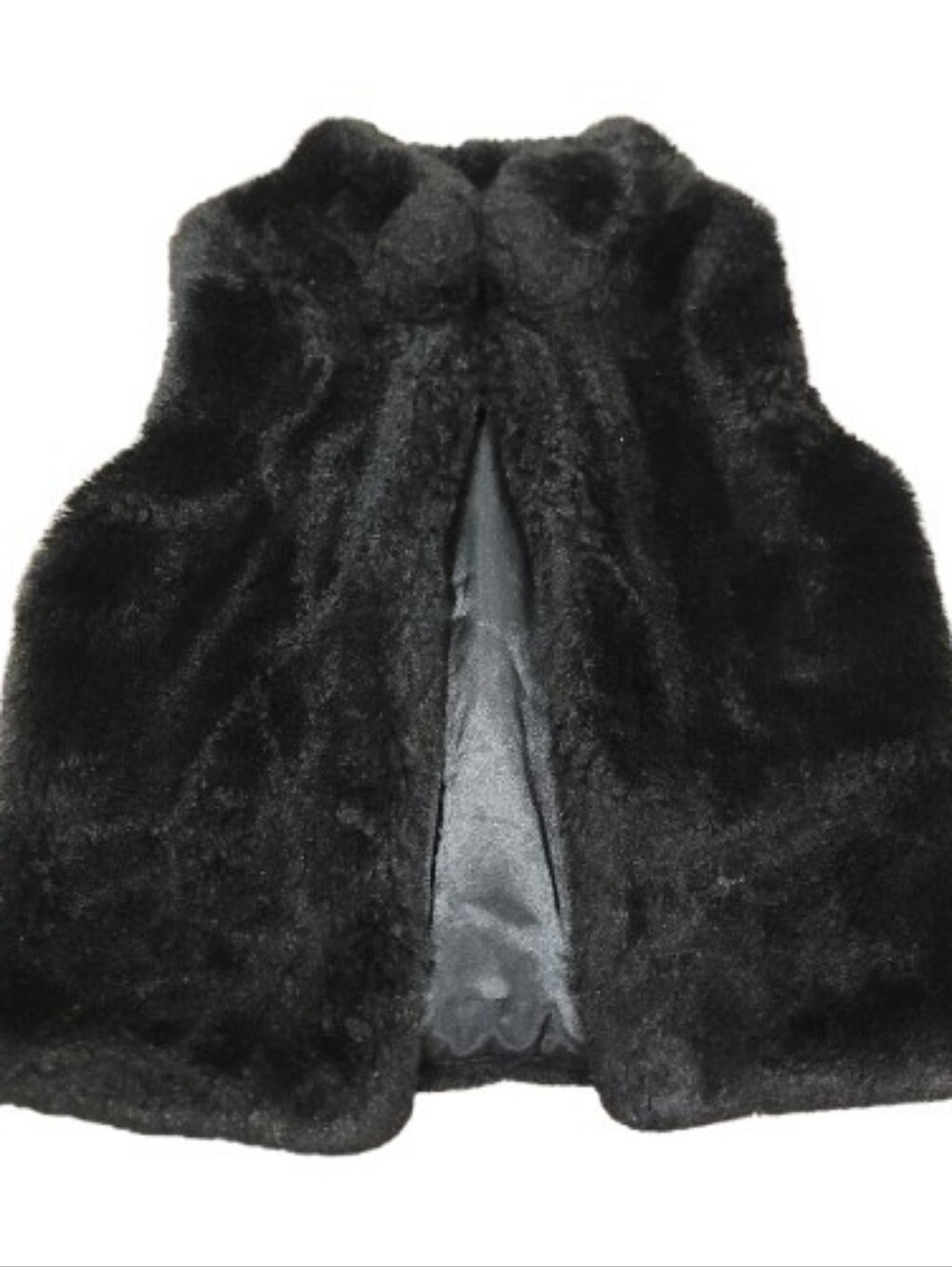Worthington Faux Fur Vest Jacket Womens Small Black Sleeveless Hook & Loop